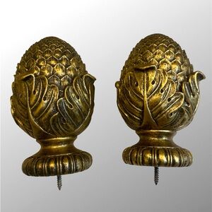Vintage Gold Pinecone Curtain Rod/Drapery Finials